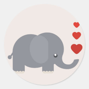 Adesivo Redondo Elefante bonito com amor lunático dos corações