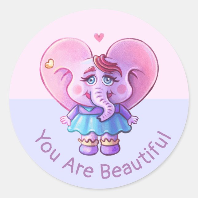 Adesivo Redondo Elefante Bonito Dizendo Que Você É Bonito (Frente)