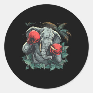Adesivo Redondo Elefante Boxeador Com Luvas de Boxe Kickboxing Eng