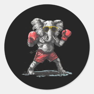 Adesivo Redondo Elefante Boxeando Com Luvas de Boxe Kickboxing Div