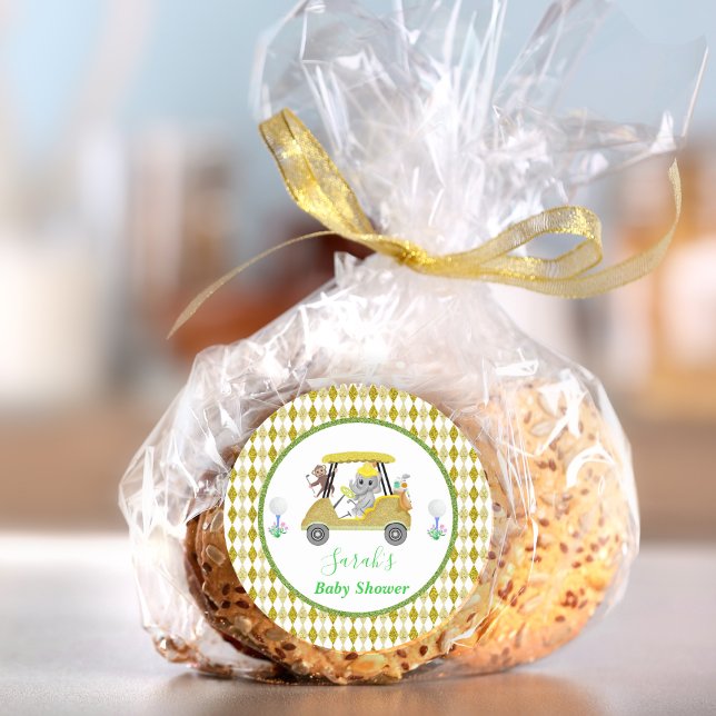 Adesivo Redondo Elefante brilhante e Chá de fraldas de golfe macac (Criador carregado)