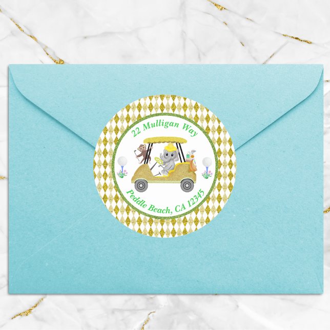 Adesivo Redondo Elefante brilhante e Chá de fraldas de golfe macac (Criador carregado)