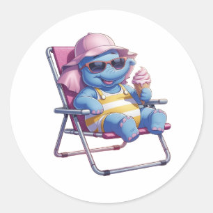 Adesivo Redondo Elefante comendo sorvete de verão