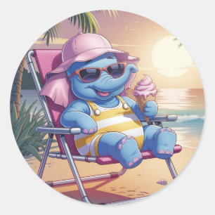 Adesivo Redondo Elefante comendo sorvete de verão