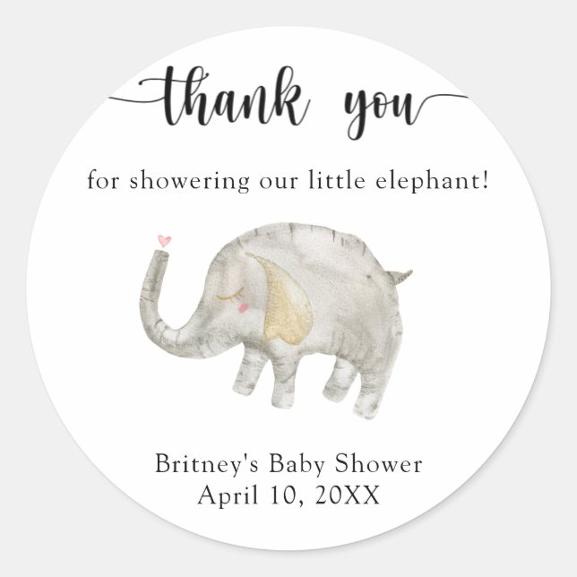 Adesivo Redondo Elefante de balão de aquarela obrigado você (Frente)