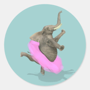 Adesivo Redondo Elefante de Ballet Em Ponta