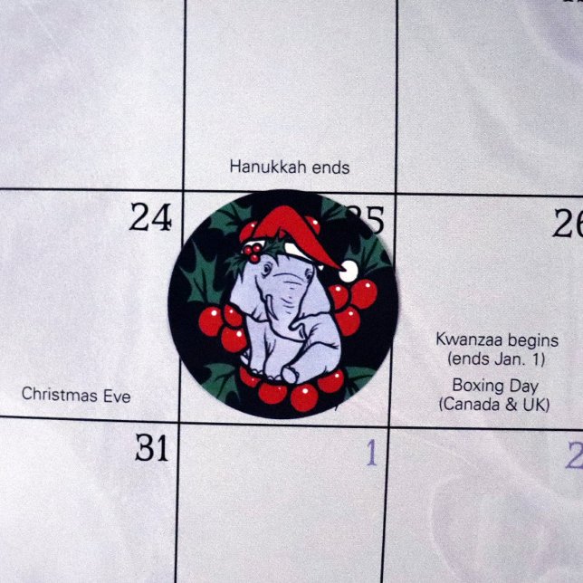 Adesivo Redondo Elefante de Natal (Criador carregado)