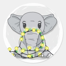 Adesivo Redondo Elefante de natal bonito embrulhado em luzes