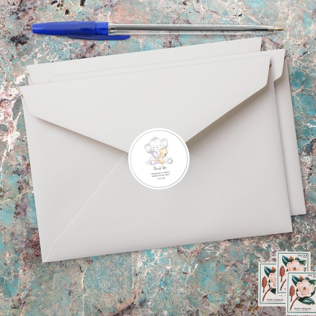 Adesivo Redondo Elefante e Cão Modernos Obrigado (Criador carregado)