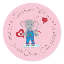 Elefante e cardíacos, selos de envelopes cor-de-ro