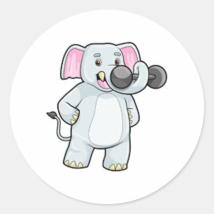 Adesivo Redondo Elefante em Strenght treinando Dumbbell