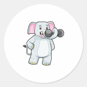 Adesivo Redondo Elefante em Strenght treinando Dumbbell