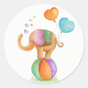 Adesivo Redondo Elefante em um circo de bola arte em aquarela capr