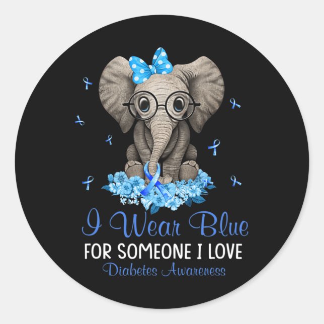 Adesivo Redondo Elefante Eu visto Azul para Alguém Despertar Diabe (Frente)
