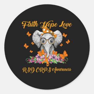 Adesivo Redondo Elefante Faith Hope Adora Consciência Do Rsd Crps