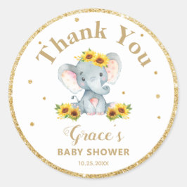 Adesivo Redondo Elefante Girassol Obrigado Favorece A Dourada Lite