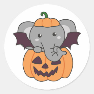 Adesivo Redondo Elefante Halloween Pumpkin Bat Costume