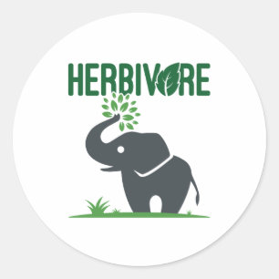 Adesivo Redondo Elefante Herbívoro Planta Comendo