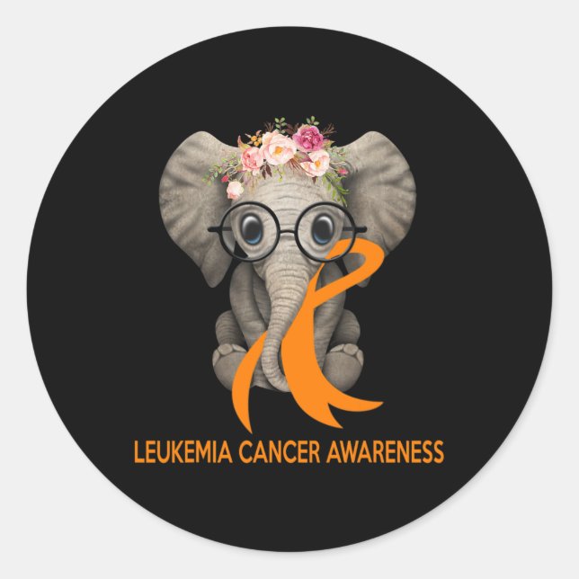 Adesivo Redondo Elefante Laranja Fita Leucemia Cancer Sensibilizaç (Frente)