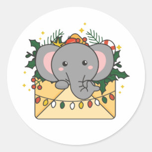 Adesivo Redondo Elefante - Letra natalícia dos animais de inverno 
