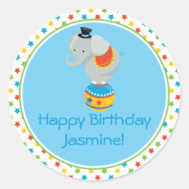 Adesivo Redondo Elefante na Bola | Tema de circo | Personalizado