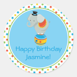 Adesivo Redondo Elefante no tema   do circo da bola  