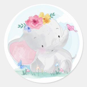 Adesivo Redondo Elefante para Bebê de Aquarela