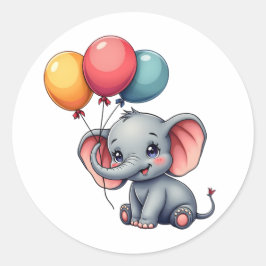 Adesivo Redondo Elefante para Bebê Kawaii Bonito com Balões Colori