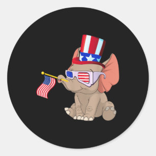 Adesivo Redondo Elefante Patriótico Vestindo Bandeira Americana Pu