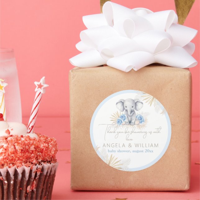 Adesivo Redondo Elefante Safari Boho Chá de fraldas Azul (Festa)