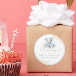 Adesivo Redondo Elefante Safari Boho Chá de fraldas Azul