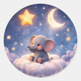 Adesivo Redondo Elefante sonhador e estrelas da meia-noite ambient