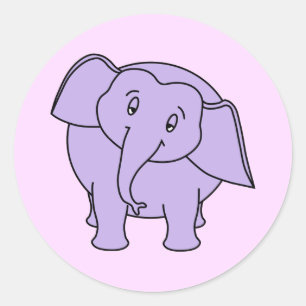 Adesivo Redondo Elefante sonolento roxo. Desenhos animados