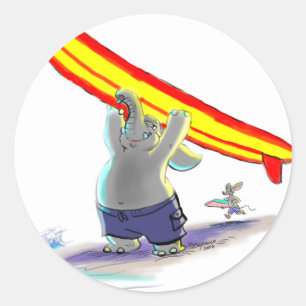 Adesivo Redondo elefante surfando