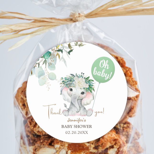 Adesivo Redondo Elefante Verde Balão Verde Chá de fraldas Neutro d (Criador carregado)