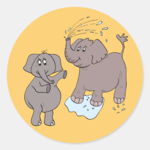 Adesivo Redondo elefantes engraçados "desenhos animados " da