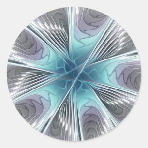 Adesivo Redondo Elegance Modern Blue Cinza White Fractal Art Flowe