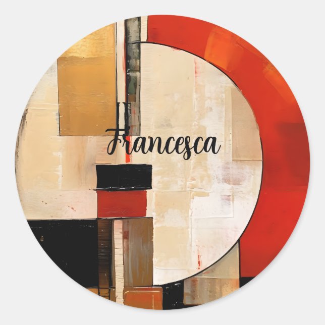 Adesivo Redondo Elegância Celestial: Exploração de Abstrato em Bei (Frente)