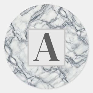 Adesivo Redondo Elegância Cinza Chic e Branco com Aparência de Már