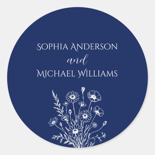 Adesivo Redondo Elegância De Flores Selvagens - Vinhetas De Casame (Frente)