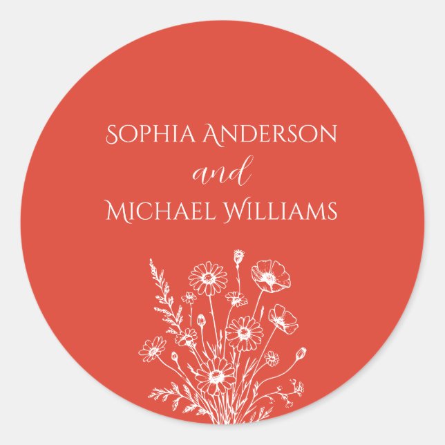 Adesivo Redondo Elegância De Flores Selvagens - Vinhetas De Casame (Frente)