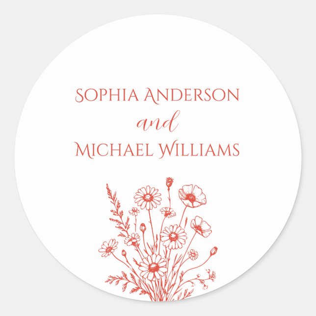 Adesivo Redondo Elegância De Flores Selvagens - Vinhetas De Casame (Frente)