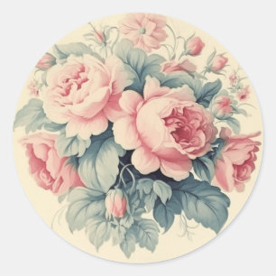 Adesivo Redondo Elegância Desgastada, Rosa Shabby Chic