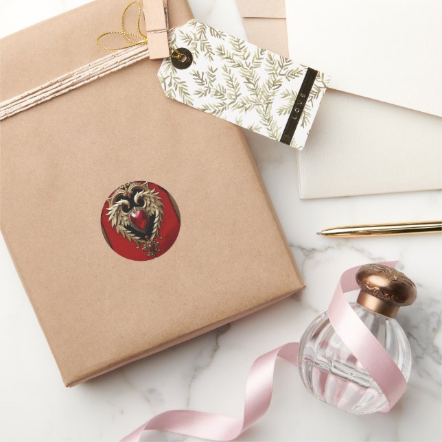 Adesivo Redondo Elegância em vermelho e ouro, (Presentear)