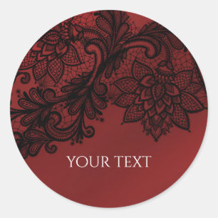 Adesivo Redondo Elegância Escura Vermelha e Preta de Renda Festa d