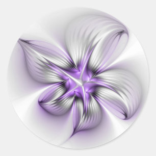 Adesivo Redondo Elegância Floral Arte Fractal Violeta Abstrata Mod