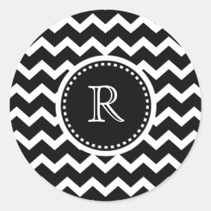 Adesivo Redondo Elegância retro do ziguezague preto e branco de