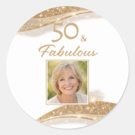 Adesivo Redondo Elegant 50 & Fabulous Gold Photo Birthday 