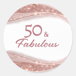 Adesivo Redondo Elegant 50 & Fabulous Rose Gold Birthday 