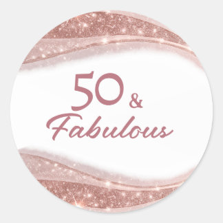 Adesivo Redondo Elegant 50 & Fabulous Rose Gold Birthday